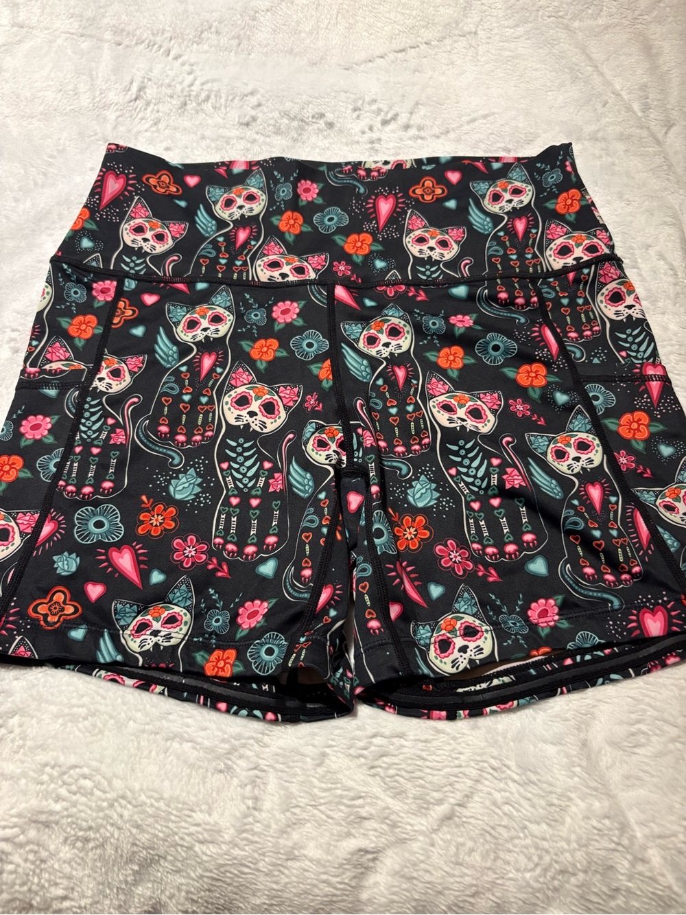 Constantly Varied Gear Black Day of the Dead Cat Floral Athletic Shorts